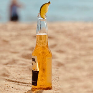A bottle of corona on the beach